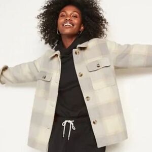 Old Navy small plaid wool blend shacket shirt jacket button down small